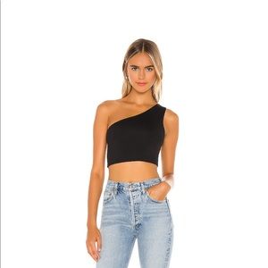 One shoulder black crop top